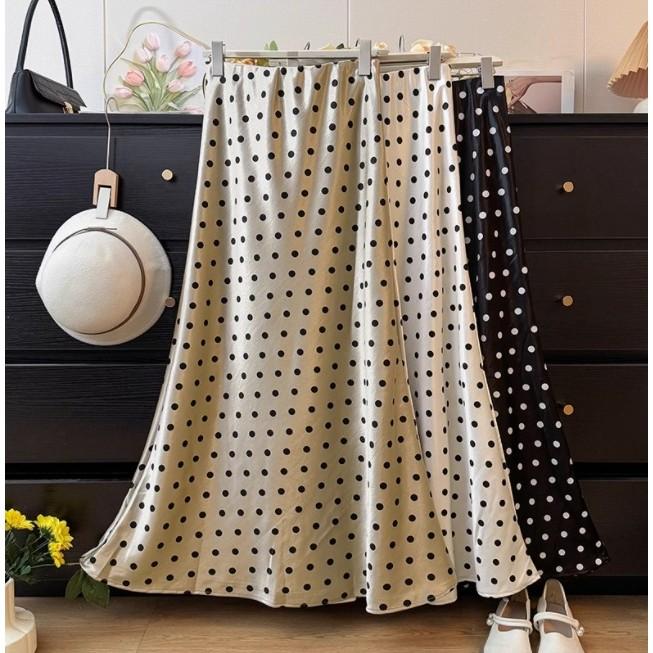 Qooth Retro Trendy Polka Dot Stain Mermaid Skirt Women Slim Mid Length for Spring Summer QT2611