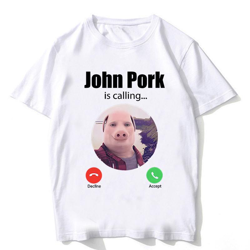 

Смешная футболка с надписью «Джон Порк звонит. Ответь на звонок.», женская, топы с изображением свиньи, футболка, готическая, хип-хоп, уличная одежда 4XL