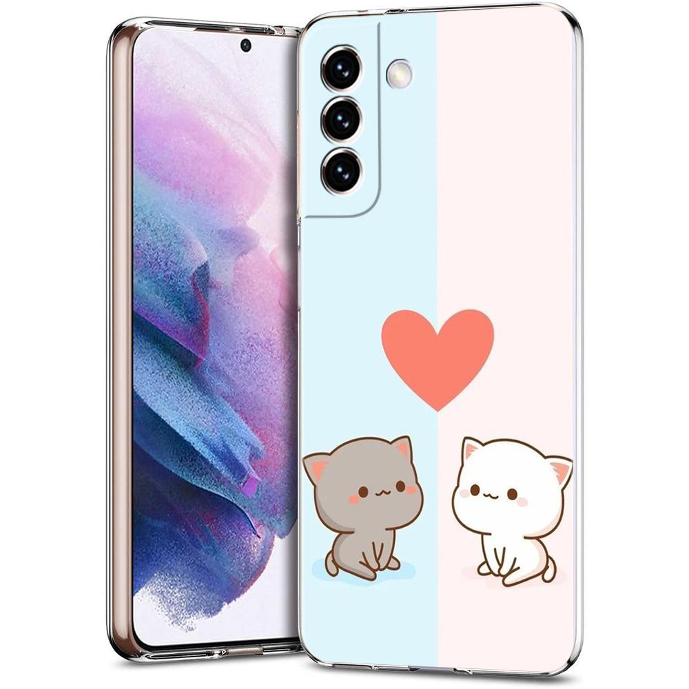 Cute Cartoon Cat Couple Phone Case For Samsung Galaxy S24 Ultra S23 FE S22 S20 S21 5G S10 S9 Plus S10E S8 Soft Clear Cover