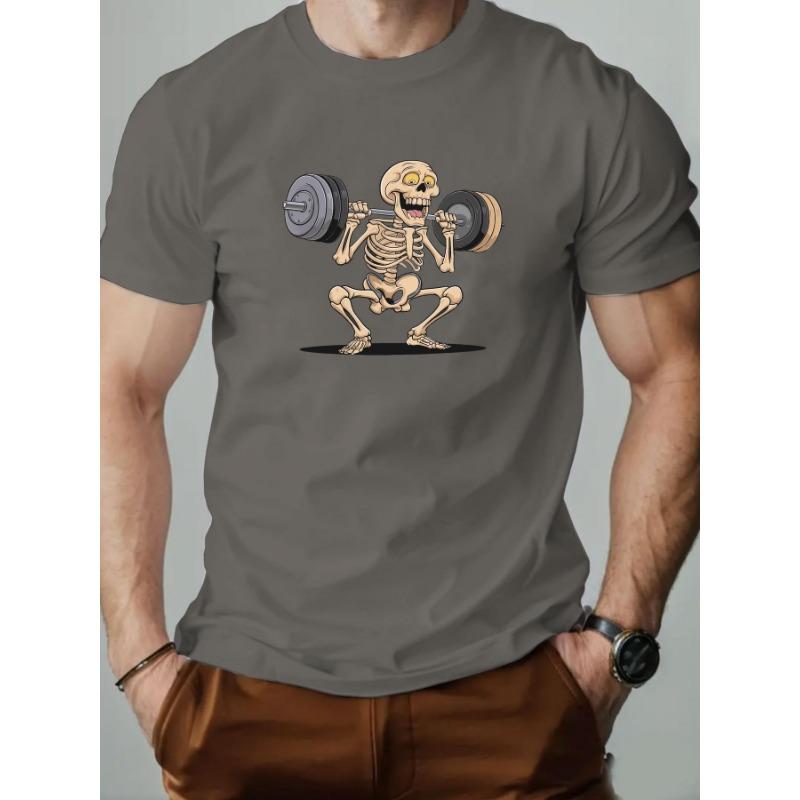 

Летняя футболка с круглым вырезом и принтом скелета, поднимающего тяжести, модная, повседневная, из чистого хлопка, с коротким рукавом, мужская XXXL темно-серого