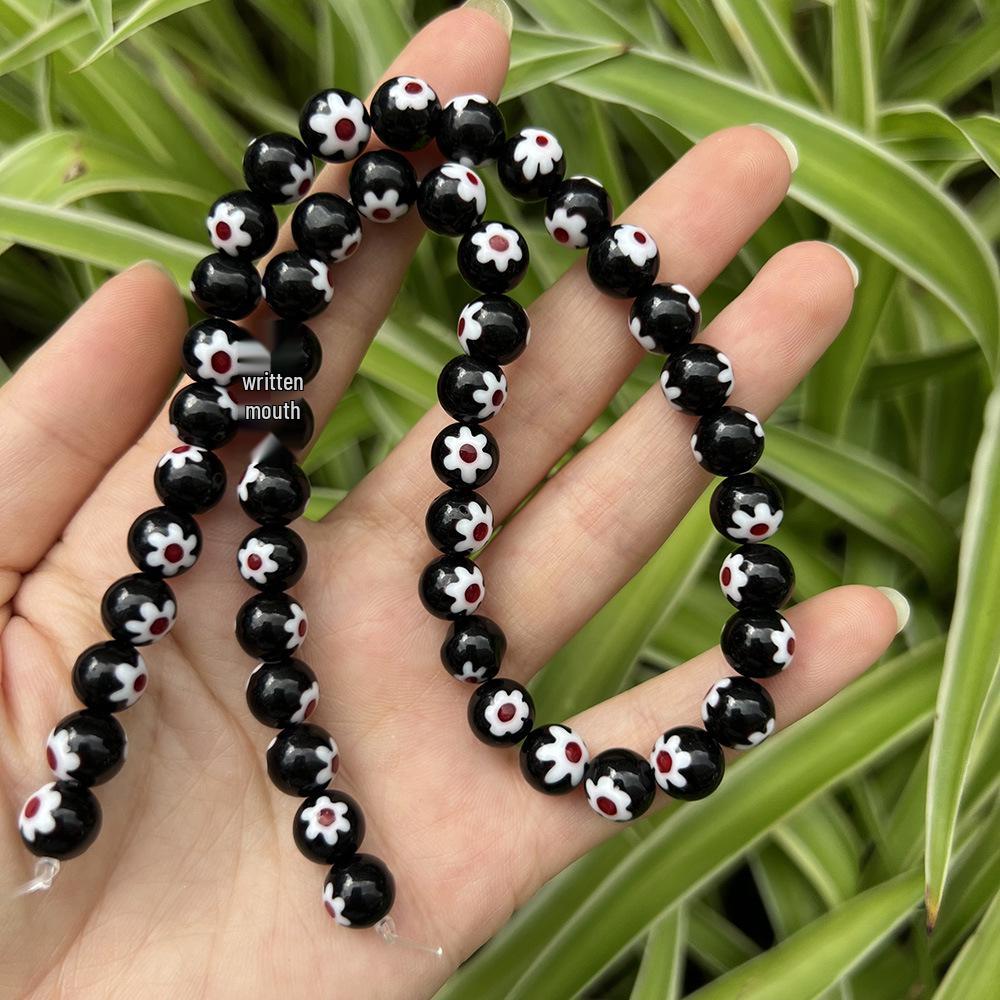 Millefiori Glasperlen 8mm - Rund, Einzelblume, Lose Perlen für DIY Schmuck