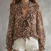 Women S V Neck Leopard Print Long Sleeve Loose Fit Sexy Commute Blouse
