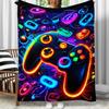 Vibrant Gamepad Tech Art Throw Blanket Colorful Neon Video Game Graphic Soft Warm Decor For Sofa Bed Couch Bedroom Office