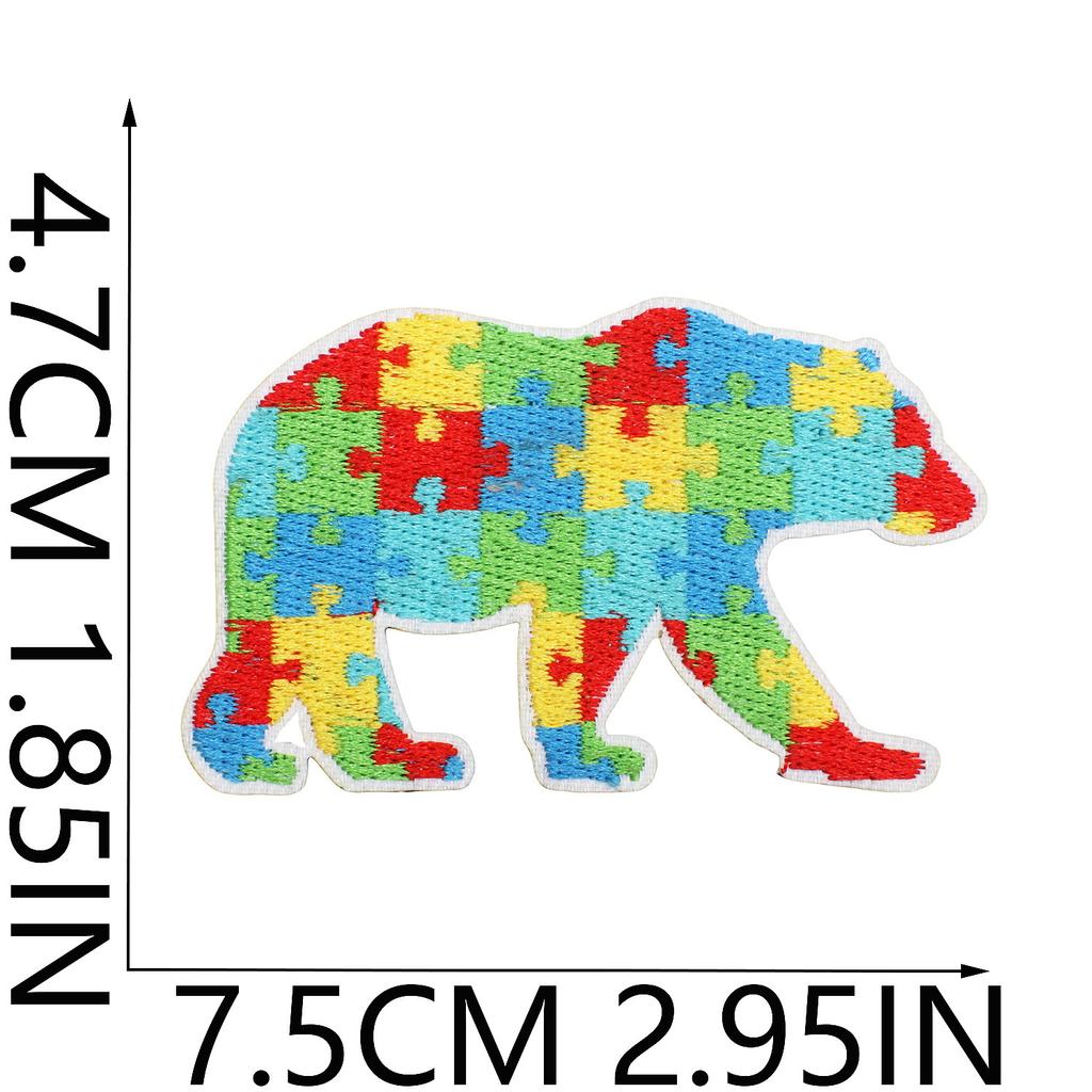 Färg pussel broderi tyg klistermärke liten dinosaurie dator broderi etikett tecknad sköldpadda autism kampanj patch klistermärke strykning