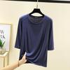 Modal Spliced O-neck T-shirt Half Sleeves Solid Color Women Base Layer Top Slimming Undershirts Basic Tee Tops All Match