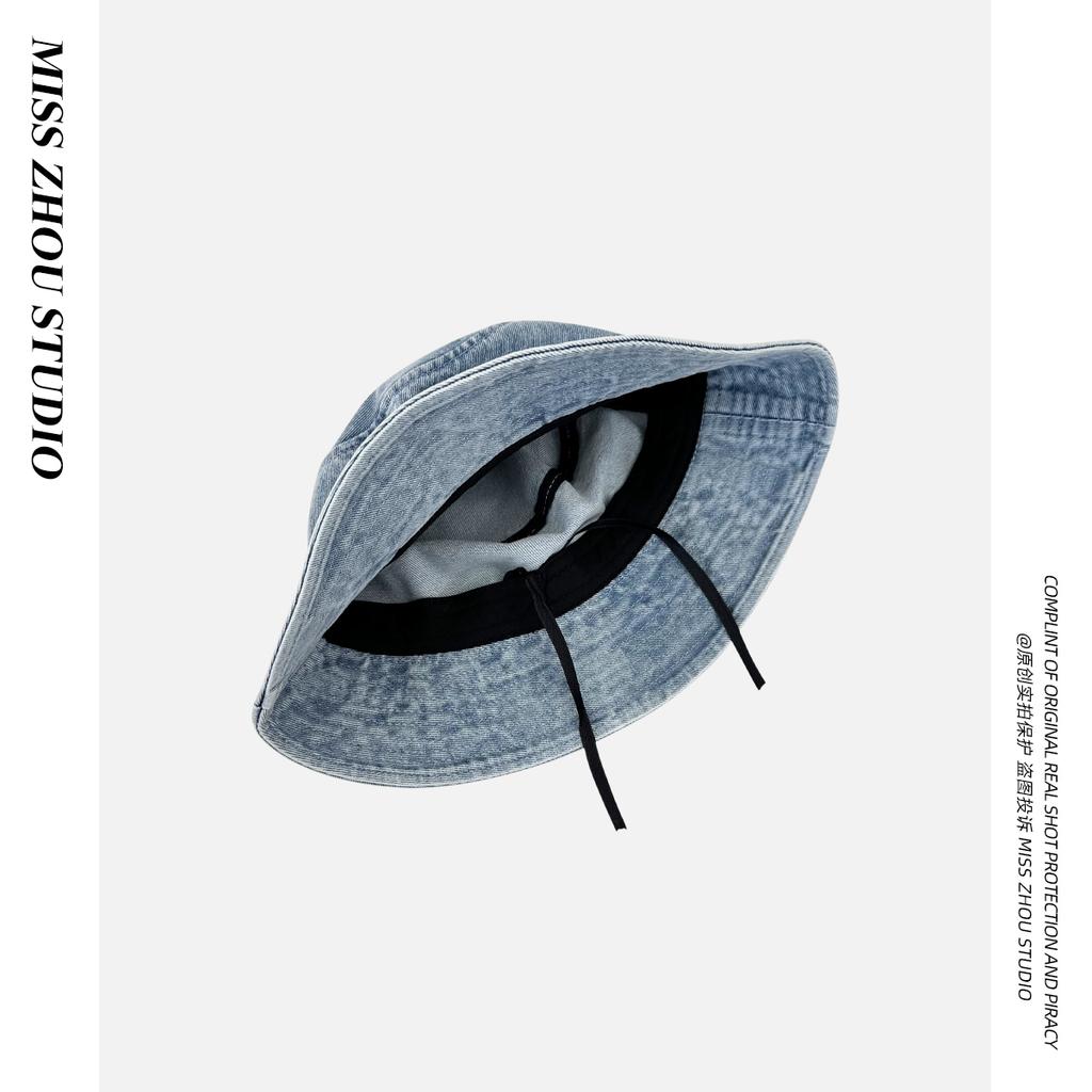 Sweet and cute pearl bow fisherman hat children shopping retro casual denim basin hat