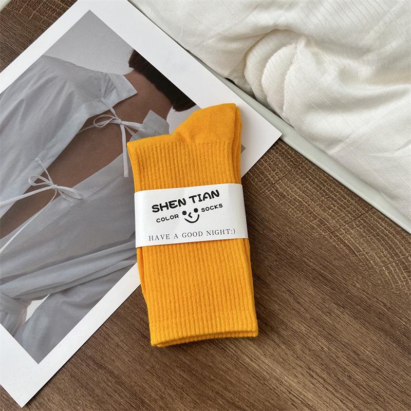 Women's Colorful Mid-Tube Socks In Violet, Orange, Rose, and Red for Modern Dance with Shark Print