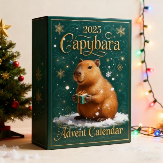 2025 Kalendář s kapybarou 24 dní Vánoční odpočítávací kalendář s 24 ks 2D/3D ozdob kapybary Dárkové překvapení pro sváteční výzdobu