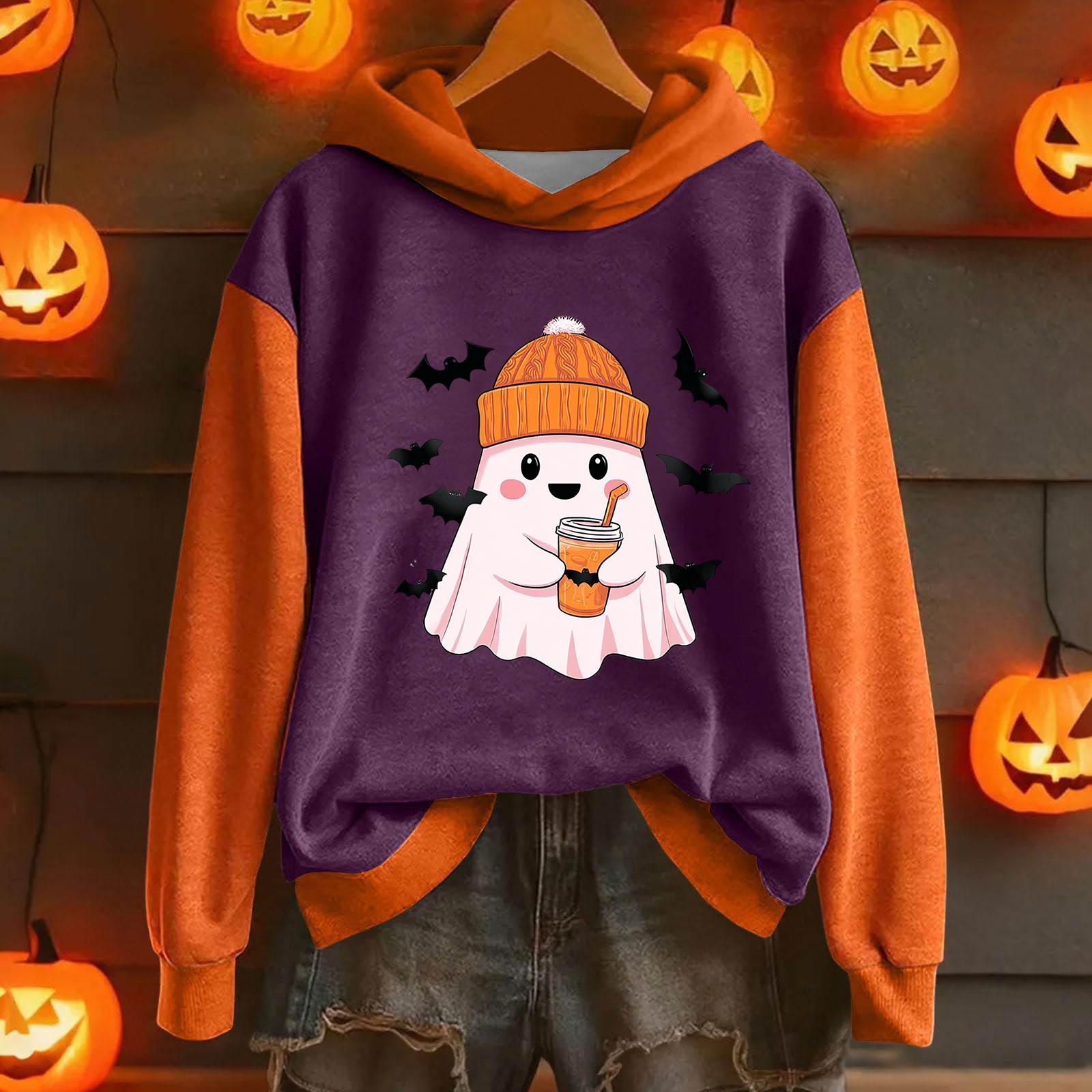 

Женская повседневная модная толстовка с капюшоном и длинными рукавами с принтом на Хэллоуин L