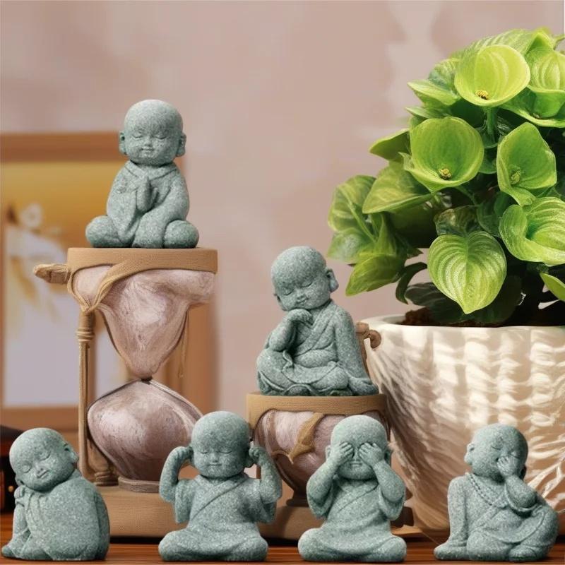 Sandstone Little Monk sculptures and figurines  Cute Home Room Office car Table decoration and accessories High quality gifts