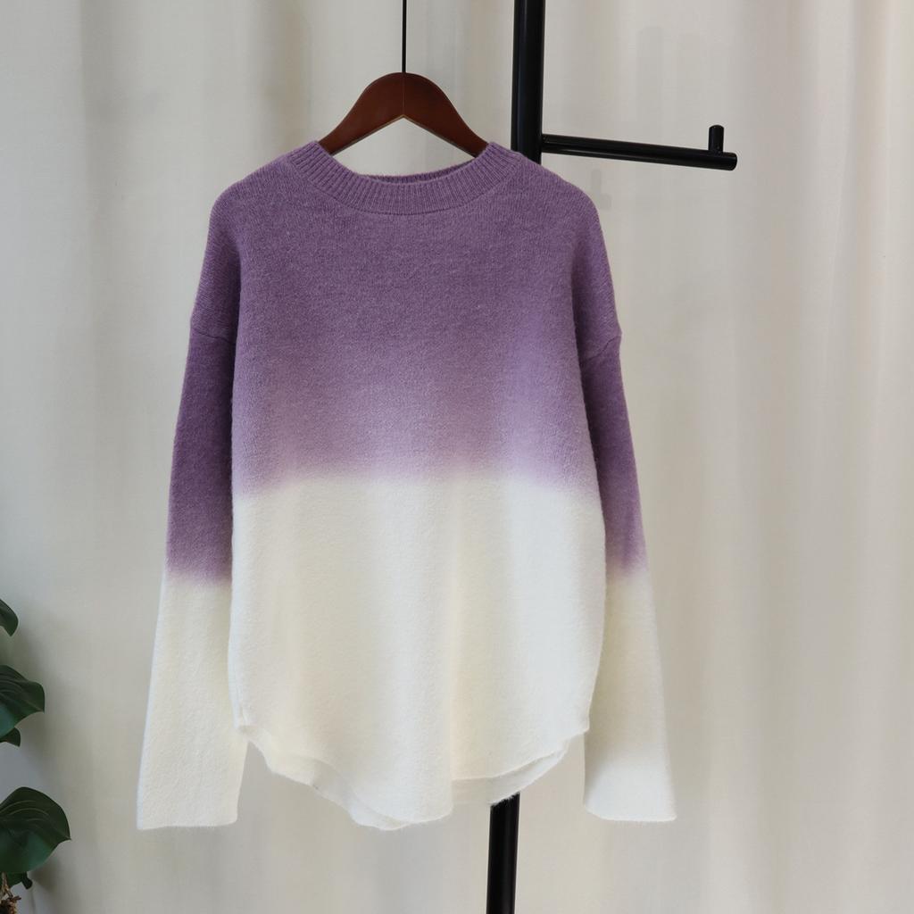 Autumn and winter new design sense gradual change of color sweater pullover women soft waxy loose lazy wind knitted sweater top