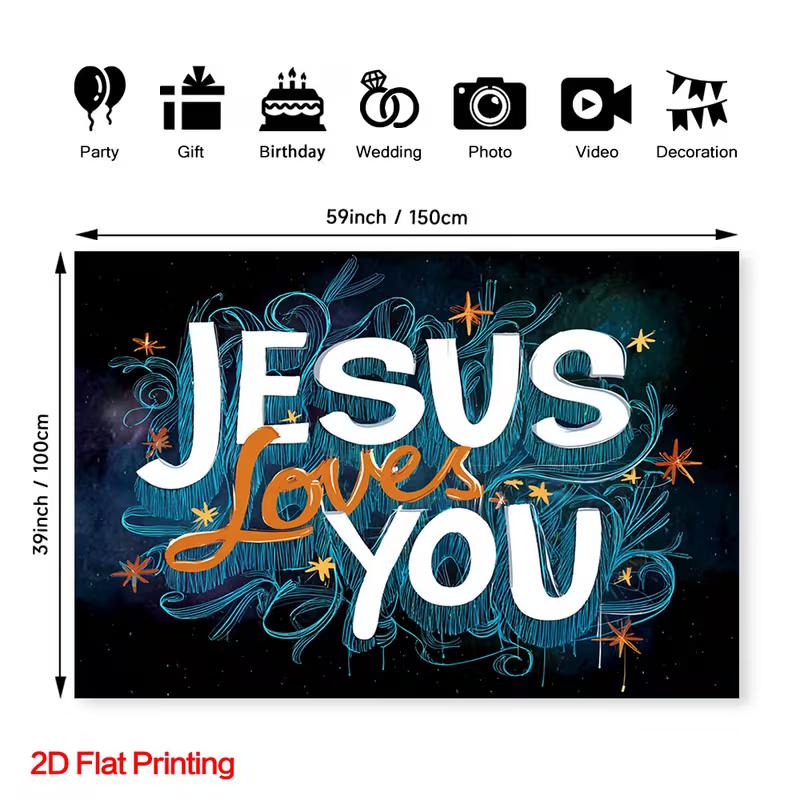 2D Starry Night Jesus Loves You Backdrop Faith Photography Background