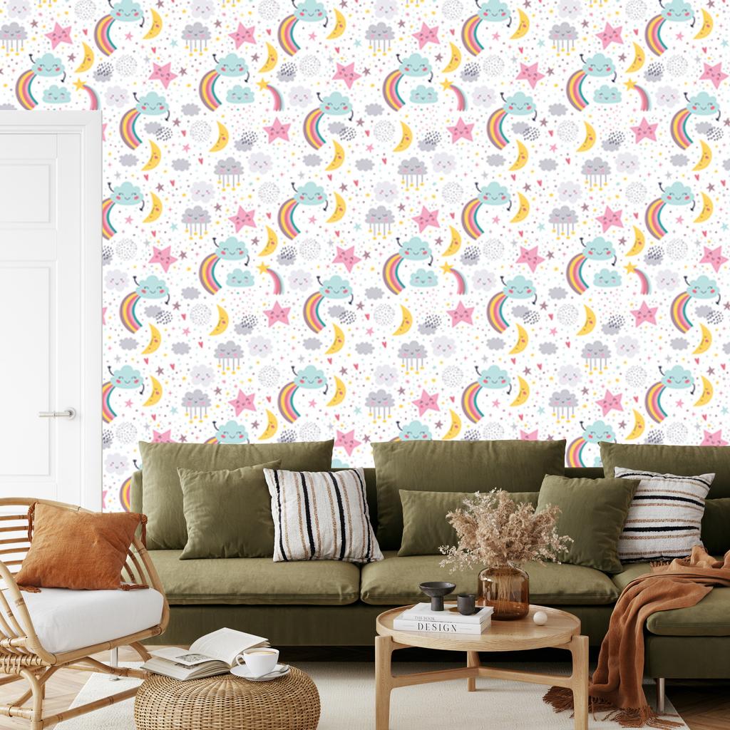 Rainbow Clouds and Stars Wallpaper for Living Room and Bedroom 50x1000