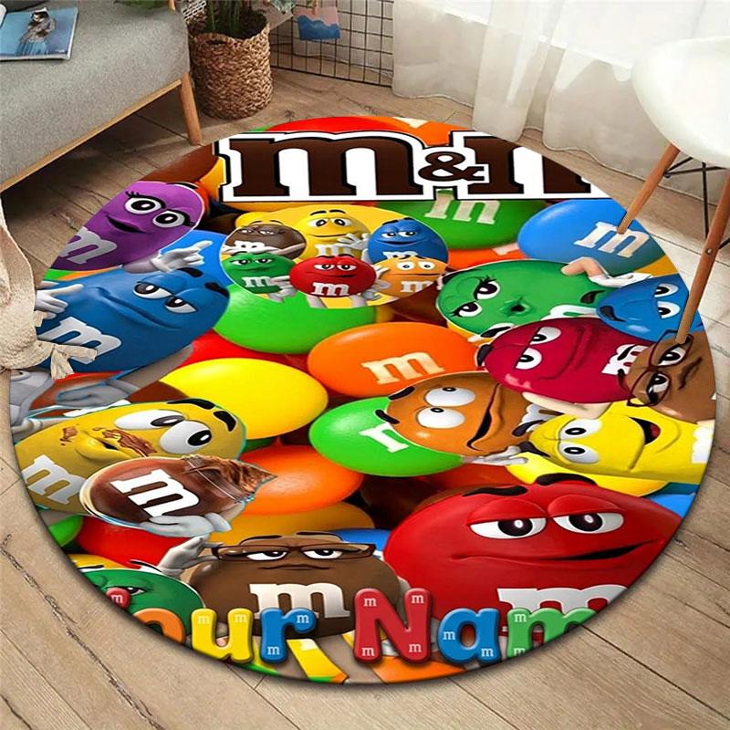 M&M's Custom Name Round Area Rug,Carpet Rug for Living Room Bedroom Sofa Playroom Decor,Non-slip Floor Mat