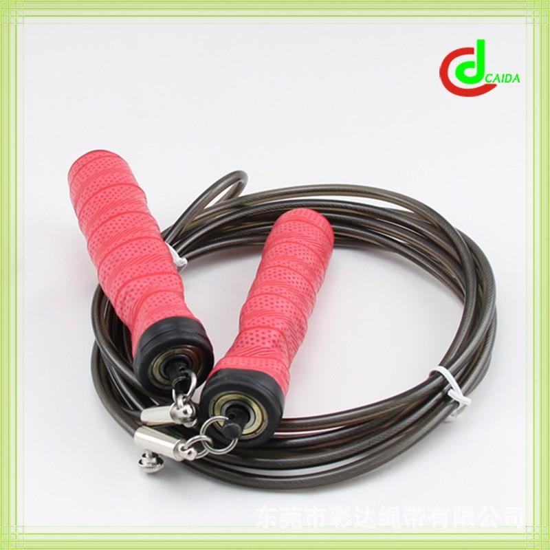 Adjustable Fitness Jump Rope With Sweat-Absorbing Red Handles Black PVC-Coated Steel Cable Adults
