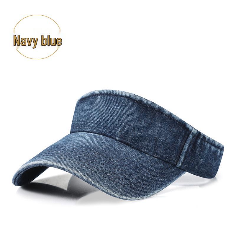 Washed Denim Sun Protection Visor - Breathable Topless Running Hat for Women and Men