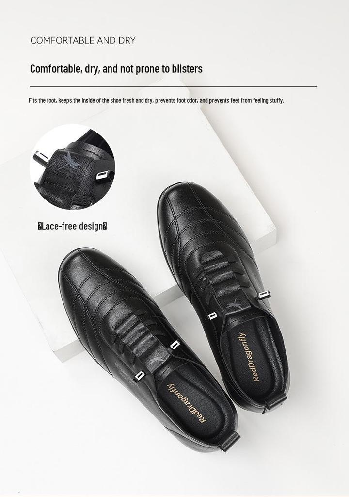 Red Dragonfly Men's Waterproof Black Leather Casual Sports Shoes, Non-Slip, Soft Sole for All Seasons
