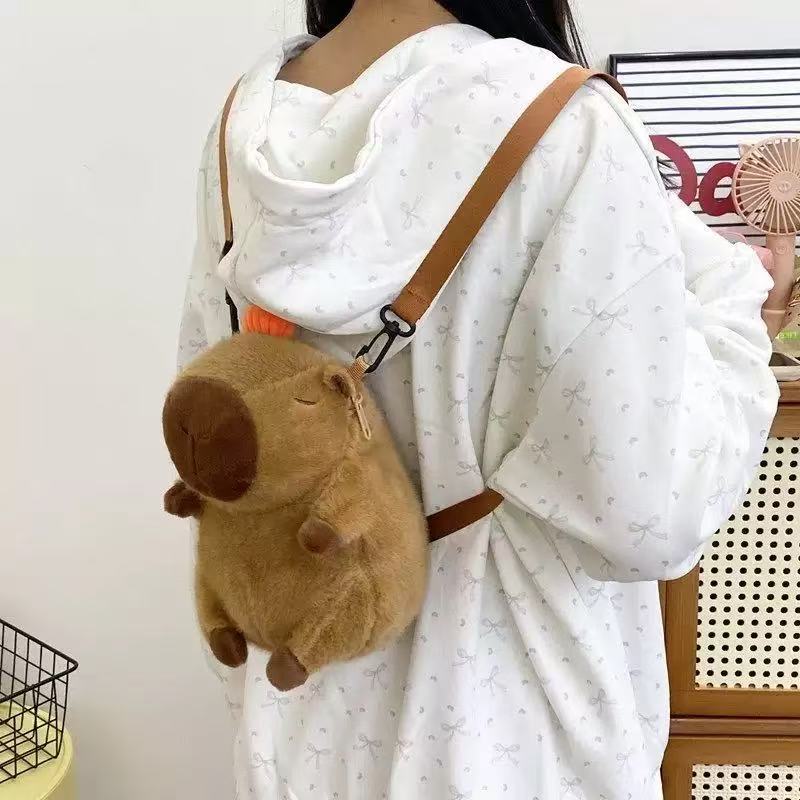 Cute Capybara Plush Backpack Funny Cartoon Capybara Shoulder Bag Student Fur Bag Plush Capybara School Bag For Kids