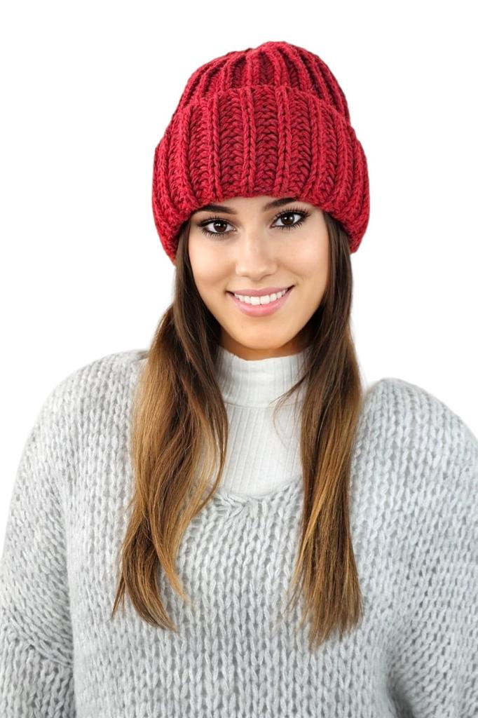 Landa Winter Hat with Thick Knit Color Red