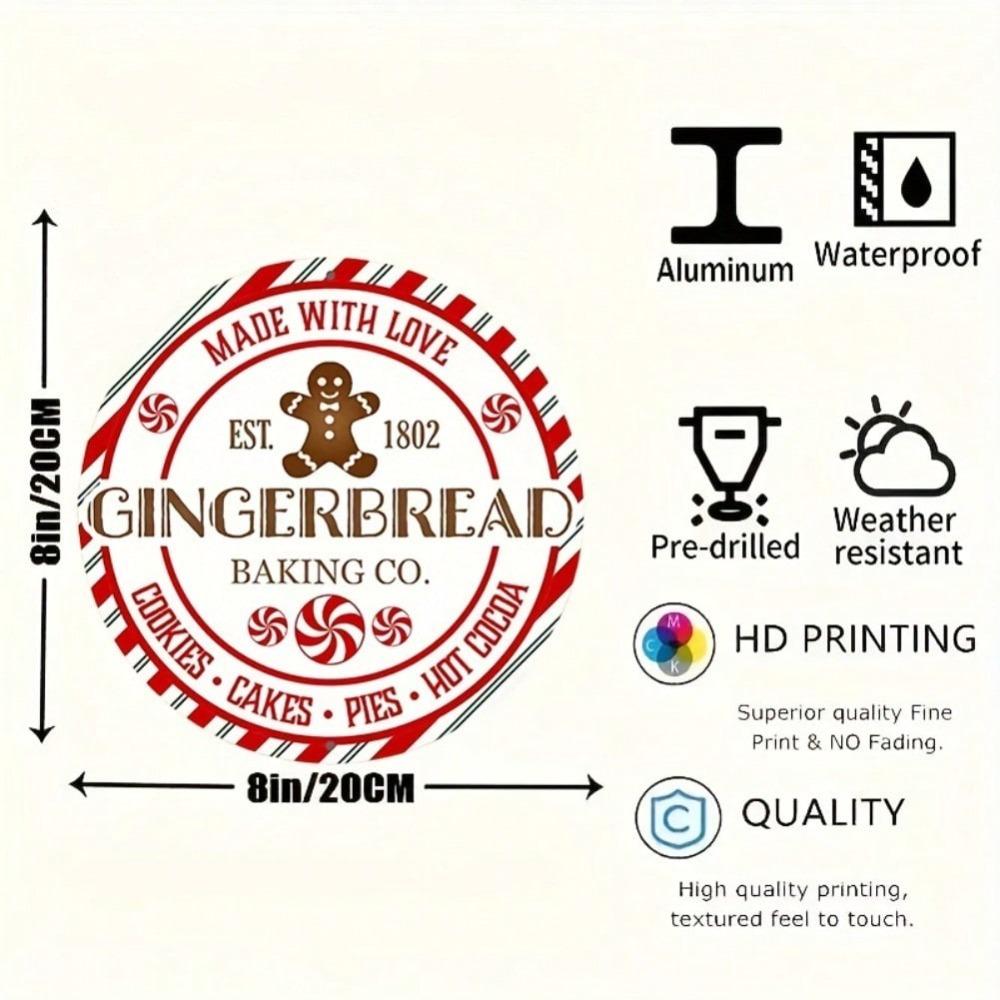 Gingerbread Bakery Round Aluminum Wreath Wall Art 8 Inch Kitchen Decor