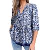 Women Shirt Loose Fit V Neck Printed Button Placket Shirt Tops Half Sleeve Breathable Summer Casual Tops