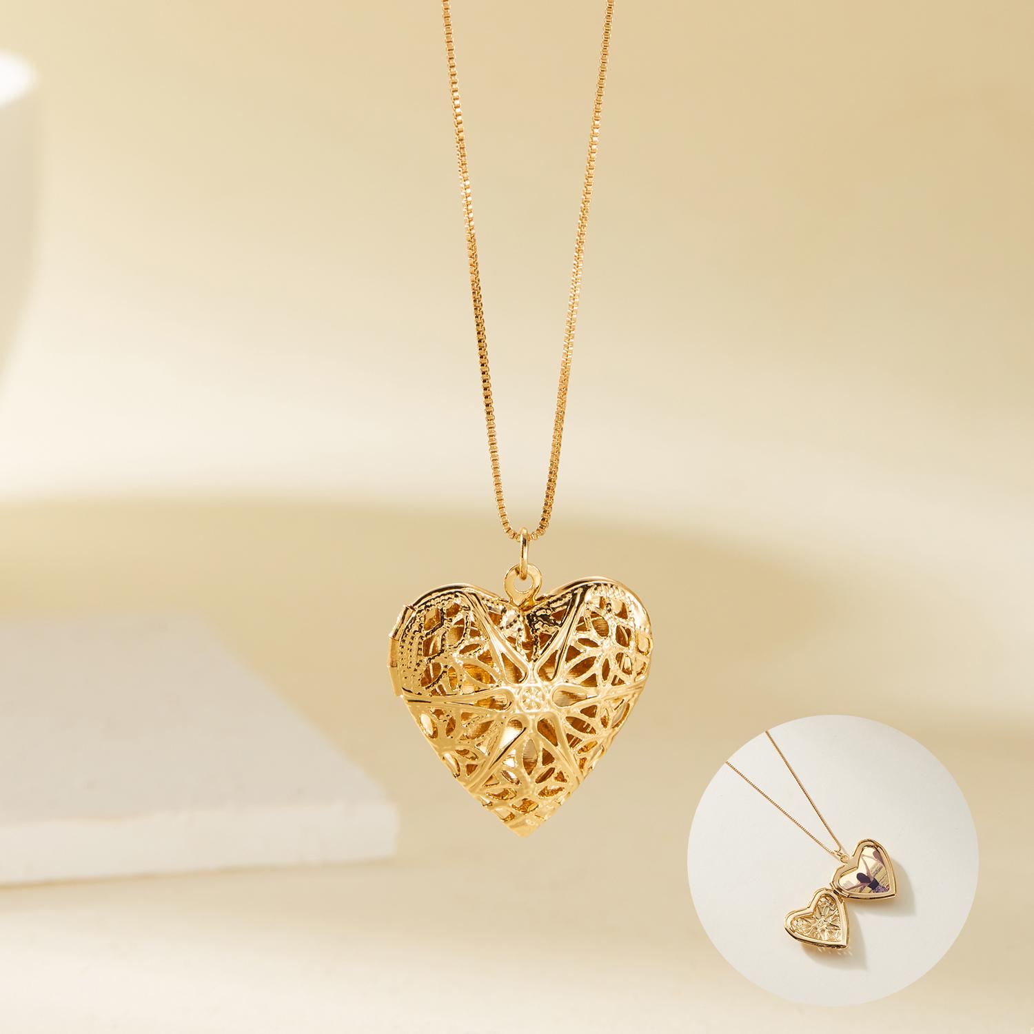 

Romantic Heart Pendant Message Locket Necklace for Women Lover Couple Gold Color Chain Photo Album Box Choker Party Jewelry Gift
