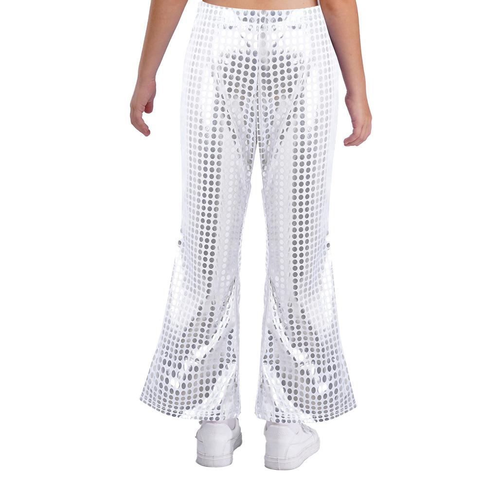 Dětské performance kalhoty Elastický pas Rozšířený design Lesklé flitry Pódium Show Taneční oblečení