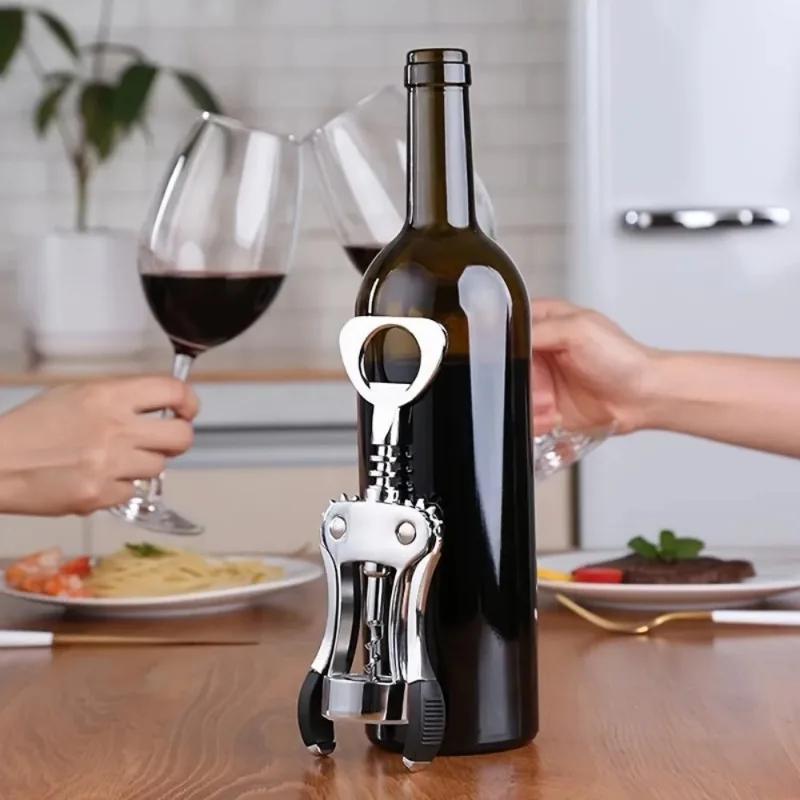 Wing Corkscrew Wine Bottle Opener - 1pc Stainless Steel Zinc Alloy, Premium Multifunctional Wine Opener, Bottles Tool