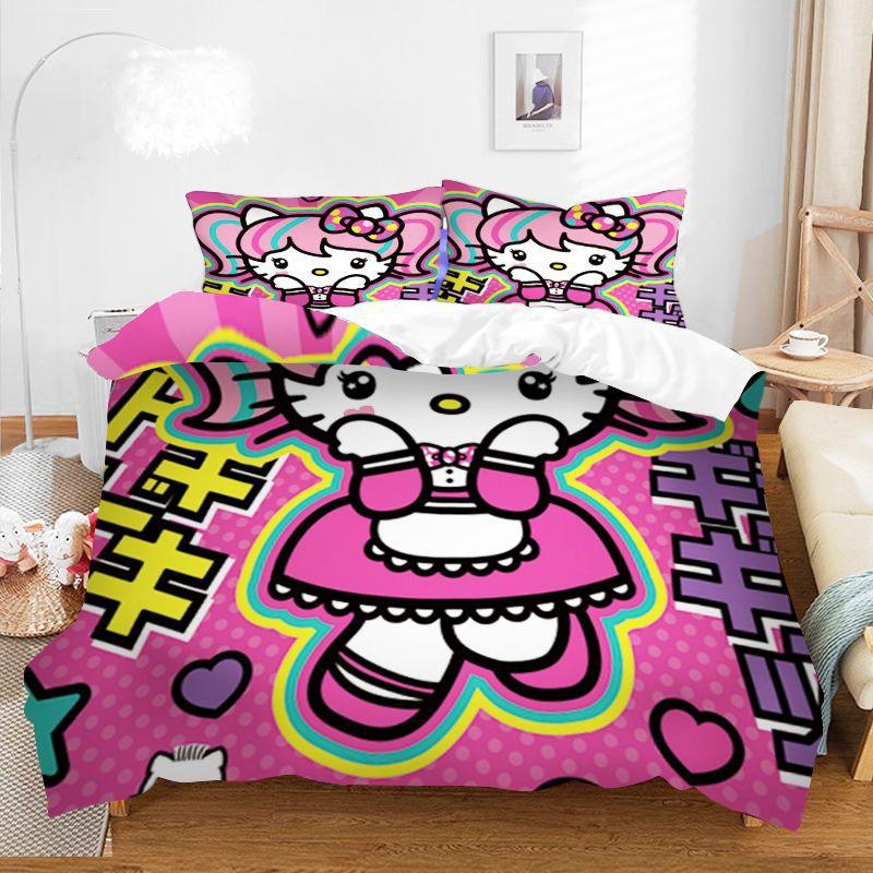 Sanrio Hello Kitty Bedding Sets Comforter Quilt Bed Cover Duvet Cover Pillow Case 2-3 Pieces Sets Bedroom Decor Home Supplies