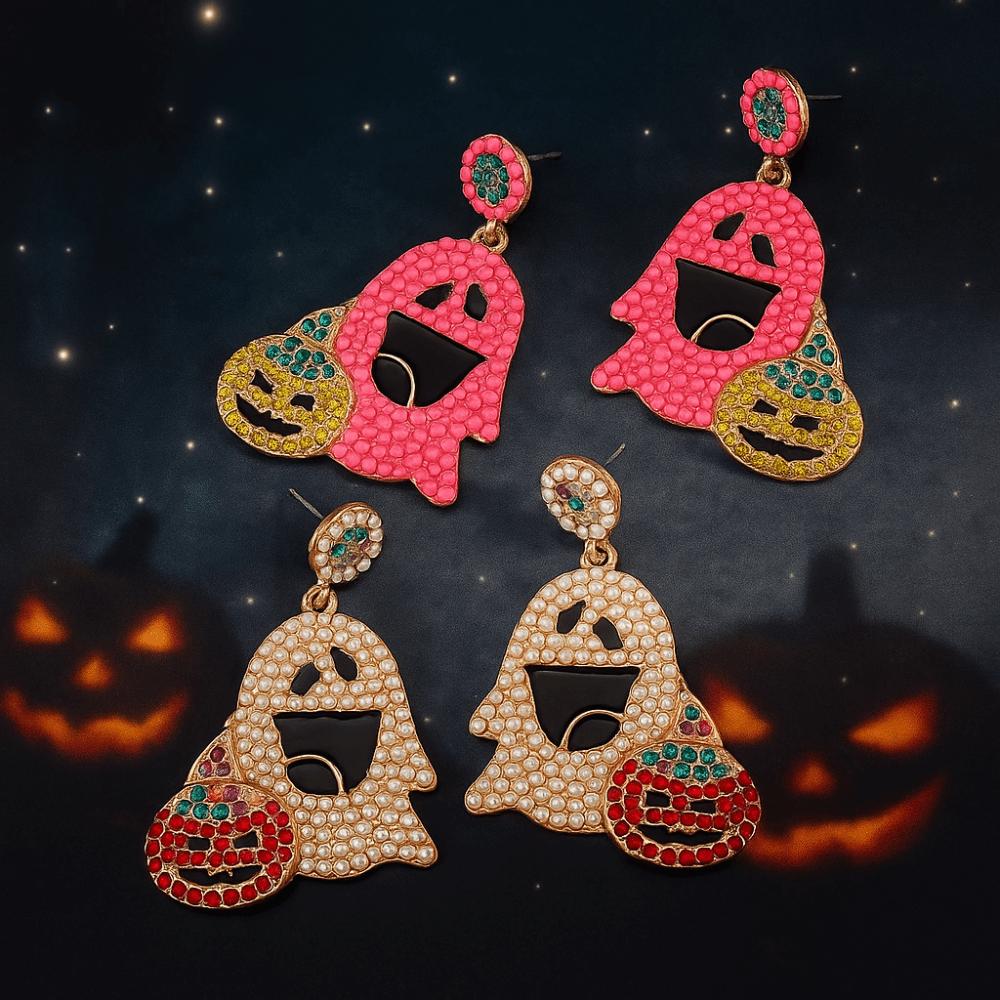 Kawaii Ghost Pumpkin Earrings Pearl Halloween Party Jewelry Vintage Cute Ghost Earrings Daily