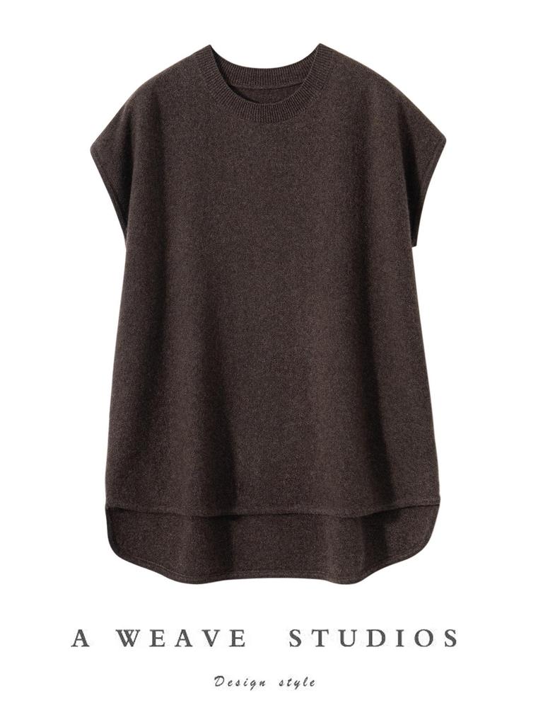 Women's Cashmere Sleeveless Pullover - Round Neck Knit Vest for Autumn Winter Layering