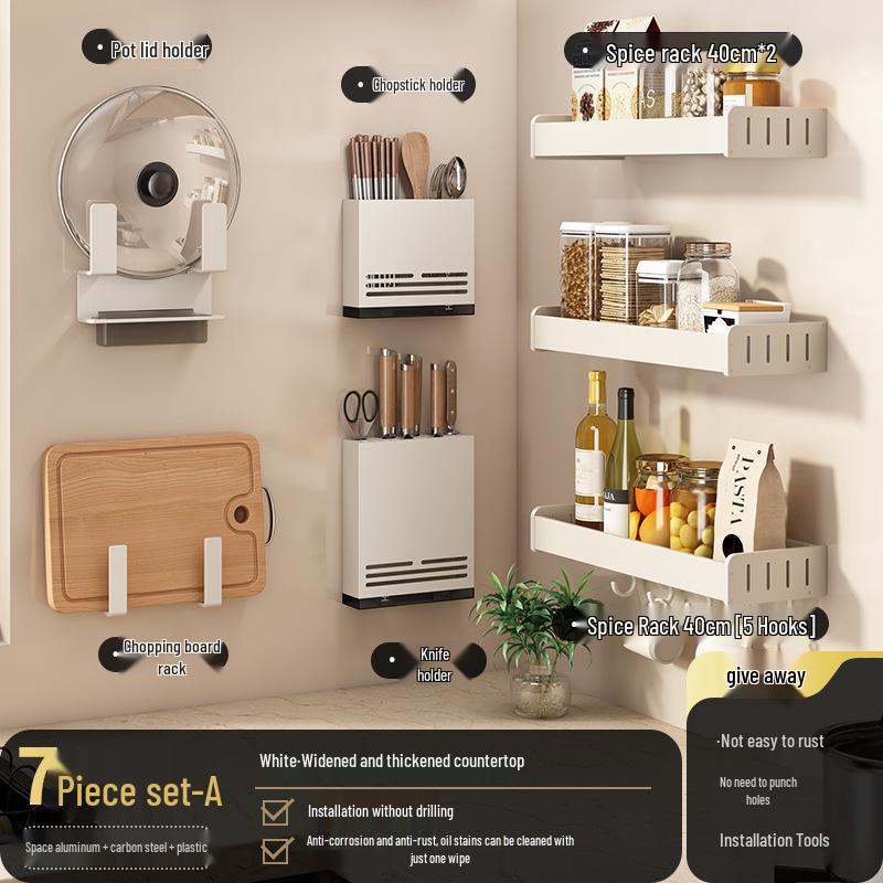 White No-Drill Wall-Mounted Kitchen Spice Rack