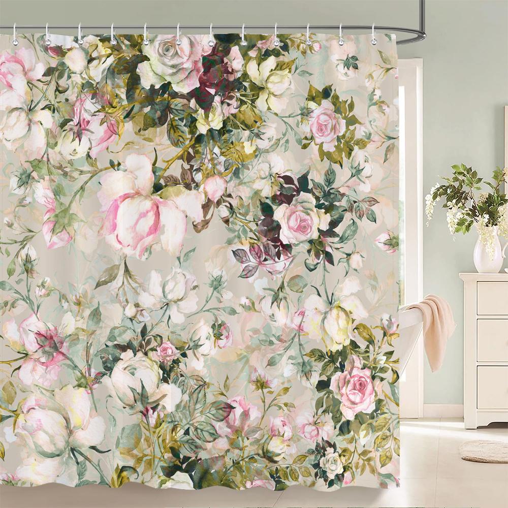 3d Printing Flowers Shower Curtains Bathroom Curtain Waterproof With Hooks Polyester Cloth 180x240cm Bath Home Decor Screen