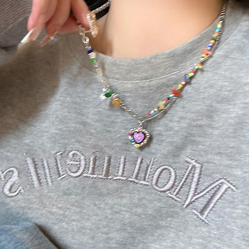 

Summer 2023 Seven-Color Heart Epoxy Necklace - Trendy Cool Girl Clavicle Chain