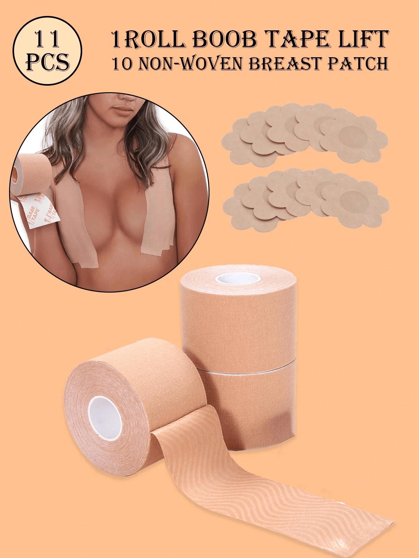 

5M/Roll Невидимая лента для подтяжки груди Push Up, дышащая эластичная тканевая лента для подтяжки груди, самоклеящаяся накладка на соски Push Up S(2.5CM*5M)+10PCS Flower Shape абрикосовый