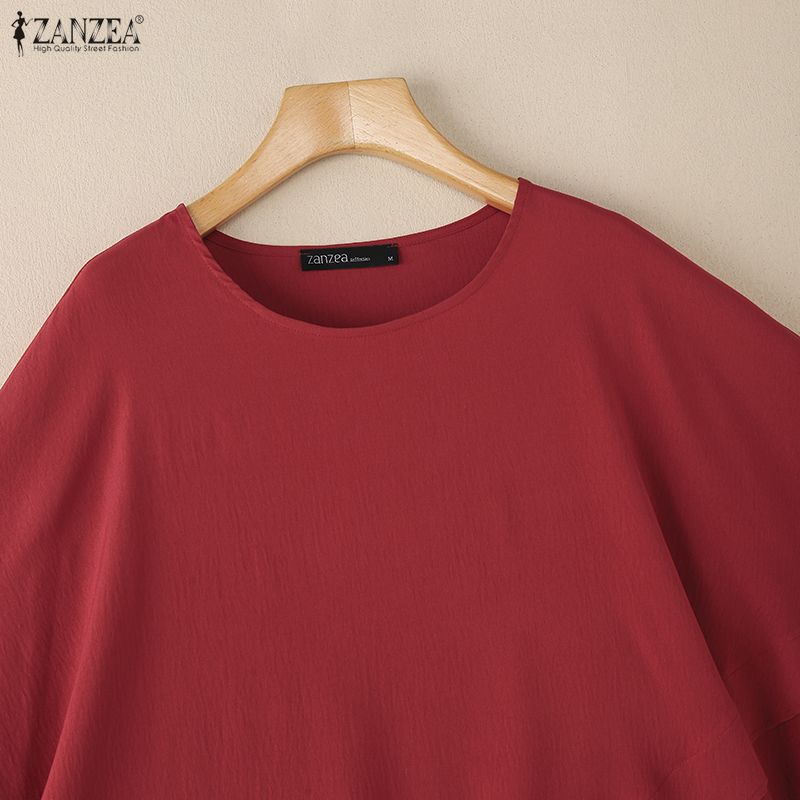 ZANZEA Women Casual Round Neck Summer Half Sleeve Irregular Hem Blouse