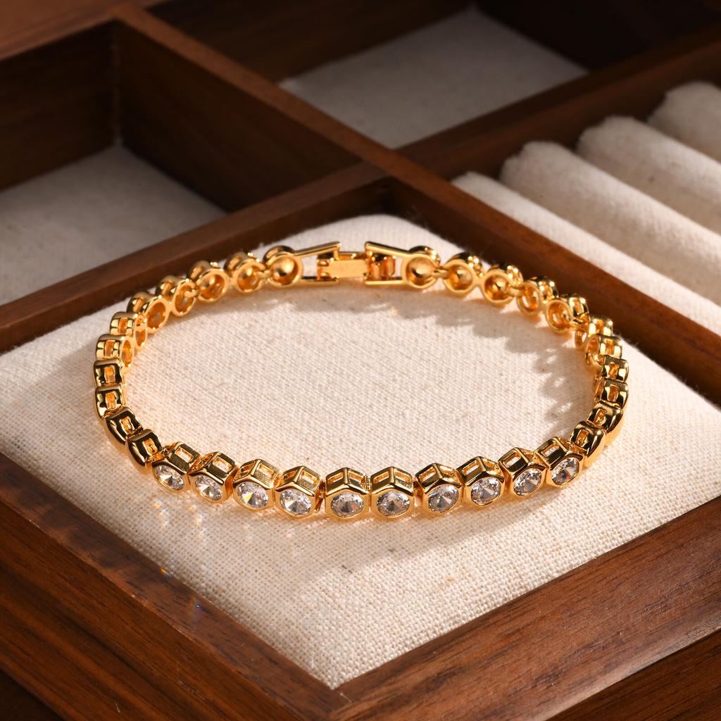 Cubic Zirconia Tennis Bracelet for Women, 18K Gold Plated Stainless Steel CZ Chain, Bridesmaid Jewelry Non Tarnish