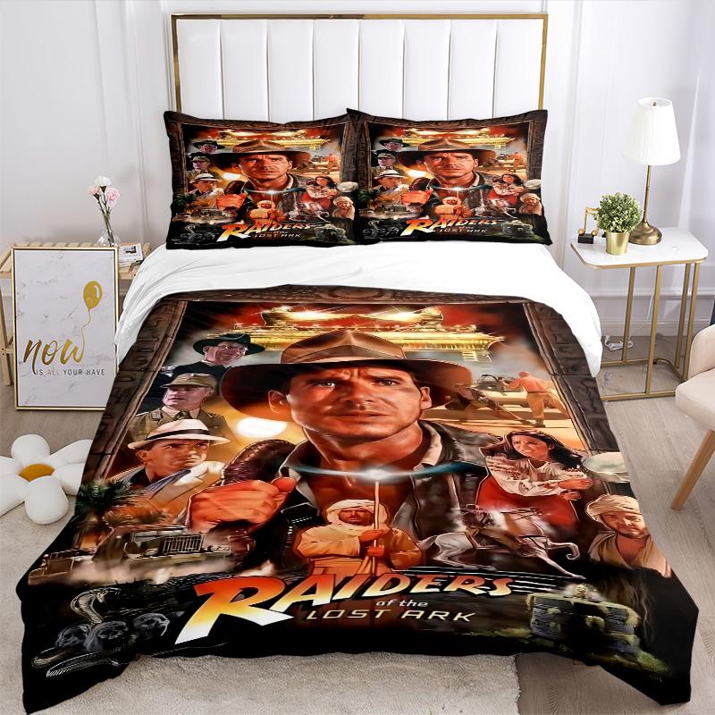 L'Aventure Attend Ensemble de Literie 3 Pièces Indiana Jones Housse de Couette avec 2 Taies d'Oreiller Drap de Lit Cadeau d'Anniversaire pour la Maison