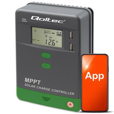 Qoltec Solarladeregler MPPT mit Temperatursensor 30A |12V / 24V | LCD | 2 x USB | Bluetooth | APP | GEL | LiFePO4