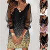 Fall New Women's Sequined Sheer Mesh Dress for Crossborder Women Clothing
