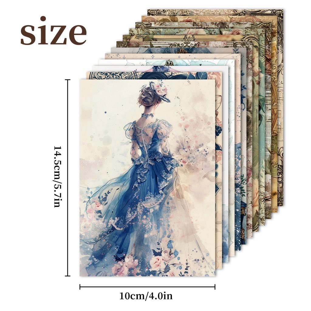 12 Retro Classical European Dresser Flowers With Beautiful Woman Elegant Lady Material Paper Background Decoration Backing Paper