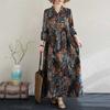 Real Spring and Summer New Retro Cotton and Linen Printing Loose Casual Fungus Lace Collar Long-sleeved Big Swing Dress