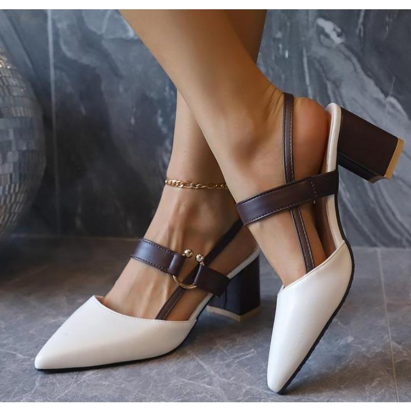 New Elegant Women's Pointy Chunky Sandals Summer Casual Classic Office High Heel Wedding Shoes Women Plus Pumps Shoes