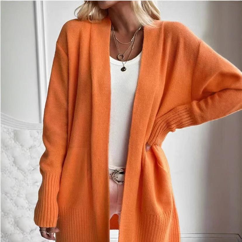 Plus Size Women's Casual Solid Color Pocket Knit Cardigan