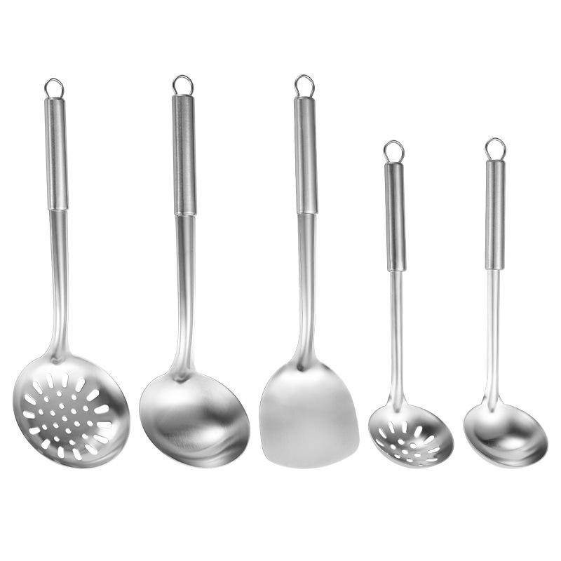 Complete Stainless Steel Kitchenware Set: Spatula, Slotted Spoon, Soup Spoon, Frying Pan Spatula, Rice Spoon, Stir-Fry Spatula