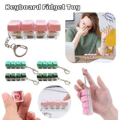 Diy Keycaps Toy Keyboard Fidget Toys Stress Relief with Keychain Keyboard Keychain Finger Button 4-button Shaft Tester Adults