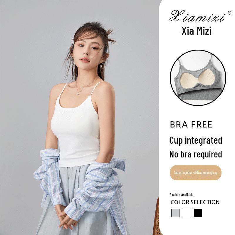 Women's Spring Camisole Vest with Beautiful Back Design, Integrated Bra, and Chest Pads - 2025 Style Slim Top