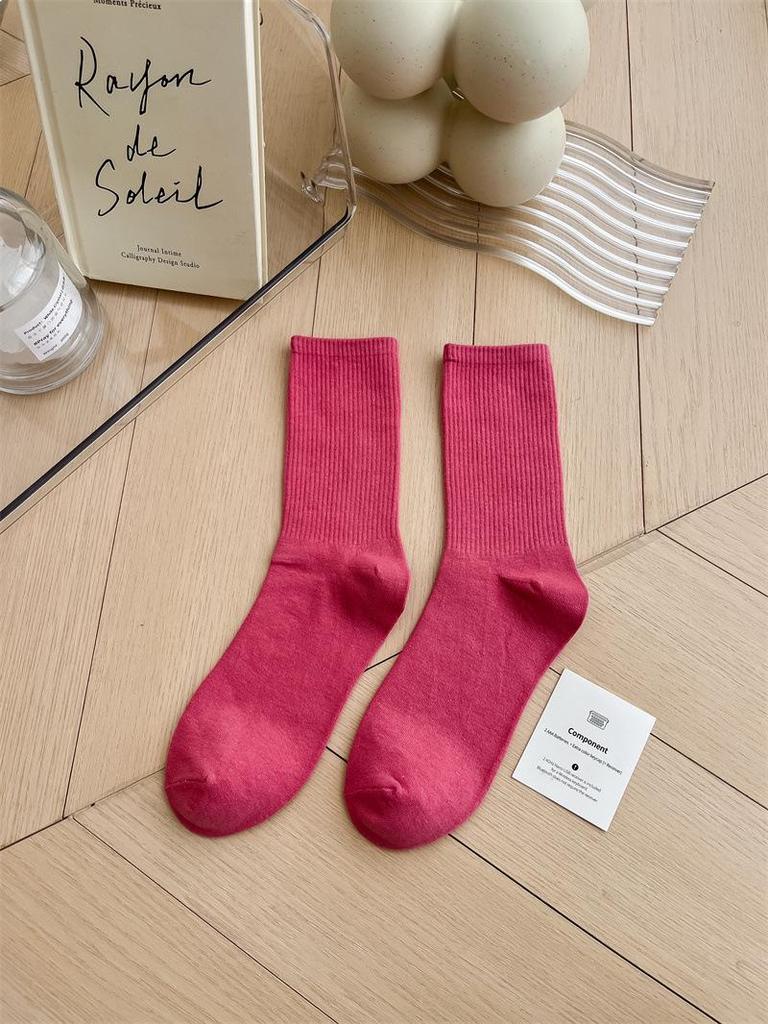 Women's Colorful Mid-Tube Socks In Violet, Orange, Rose, and Red for Modern Dance with Shark Print