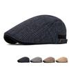 Men's Autumn Winter Plaid Woolen Cap Velvet Warm Beret British Forward Cap