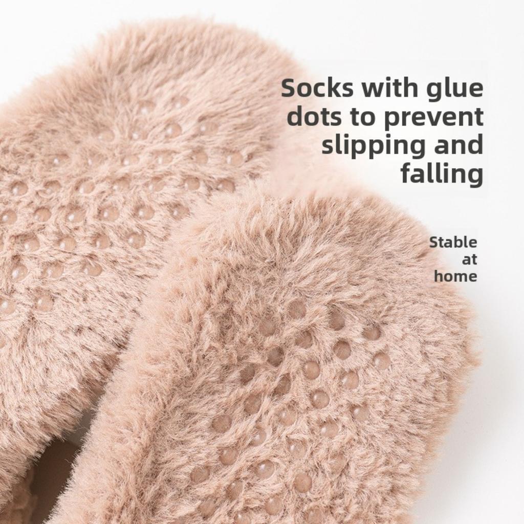 5-1 Paires de Sacs d'Hiver en Polaire Corail et Chaussettes pour Femmes, Chaussettes d'Intérieur Chaudes et Moelleuses, Laine d'Agneau et Chaussettes Épaisses pour la Maison